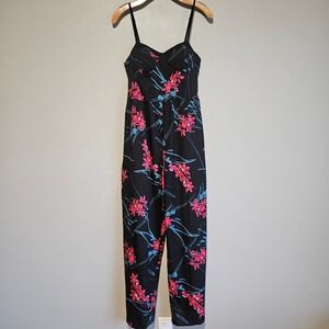 BOG Collective Black Floral Jumpsuit Sleeveless Womens M Tropical Dark Coquette